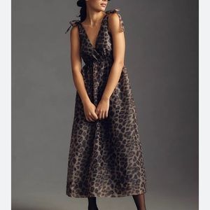 COPY - Anthropologie Leopard Print V-Neck Organza Dress Size Small